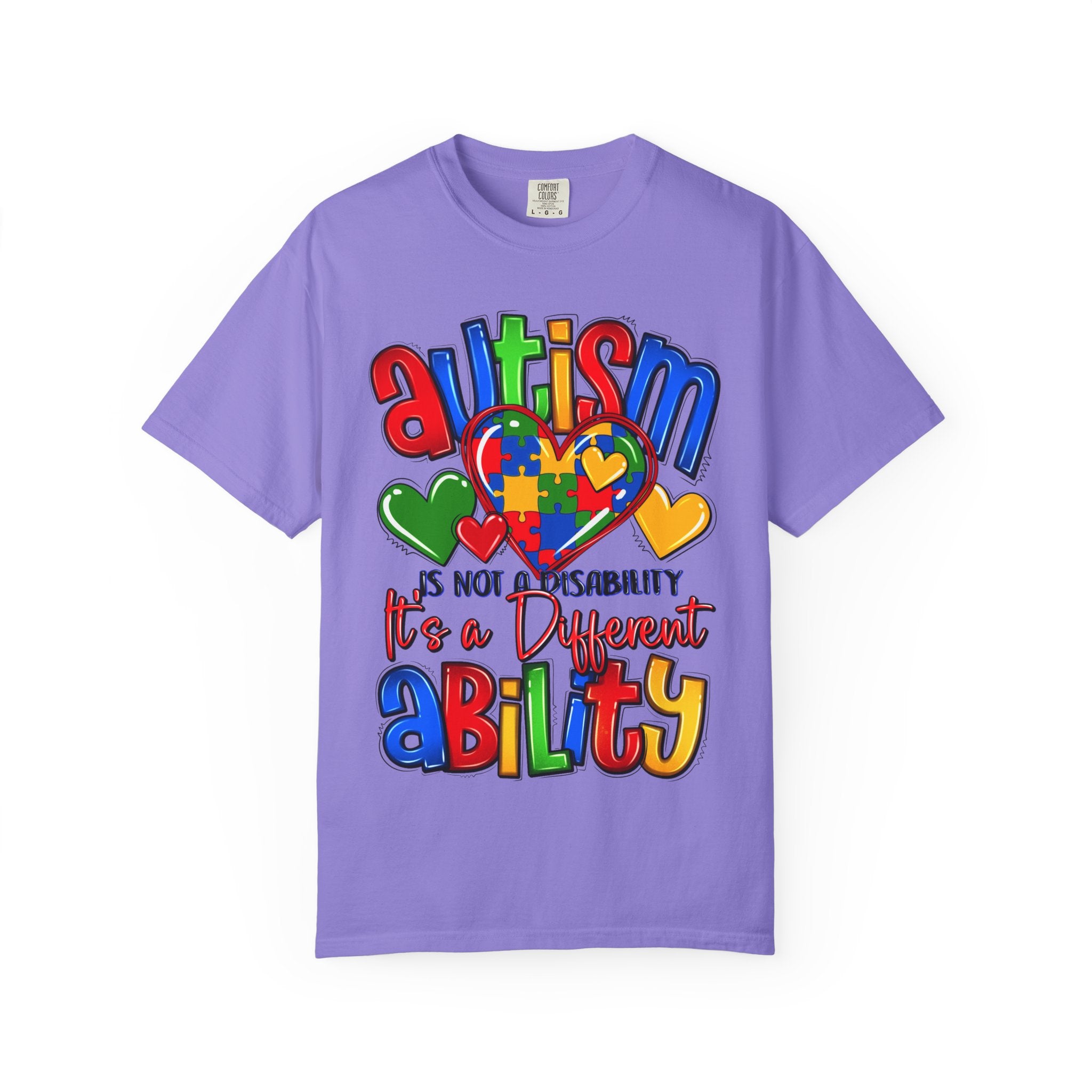 Autism Awareness T-Shirt — "Autism Is Not A Disability, It's A Different Ability" Puzzle Heart Design