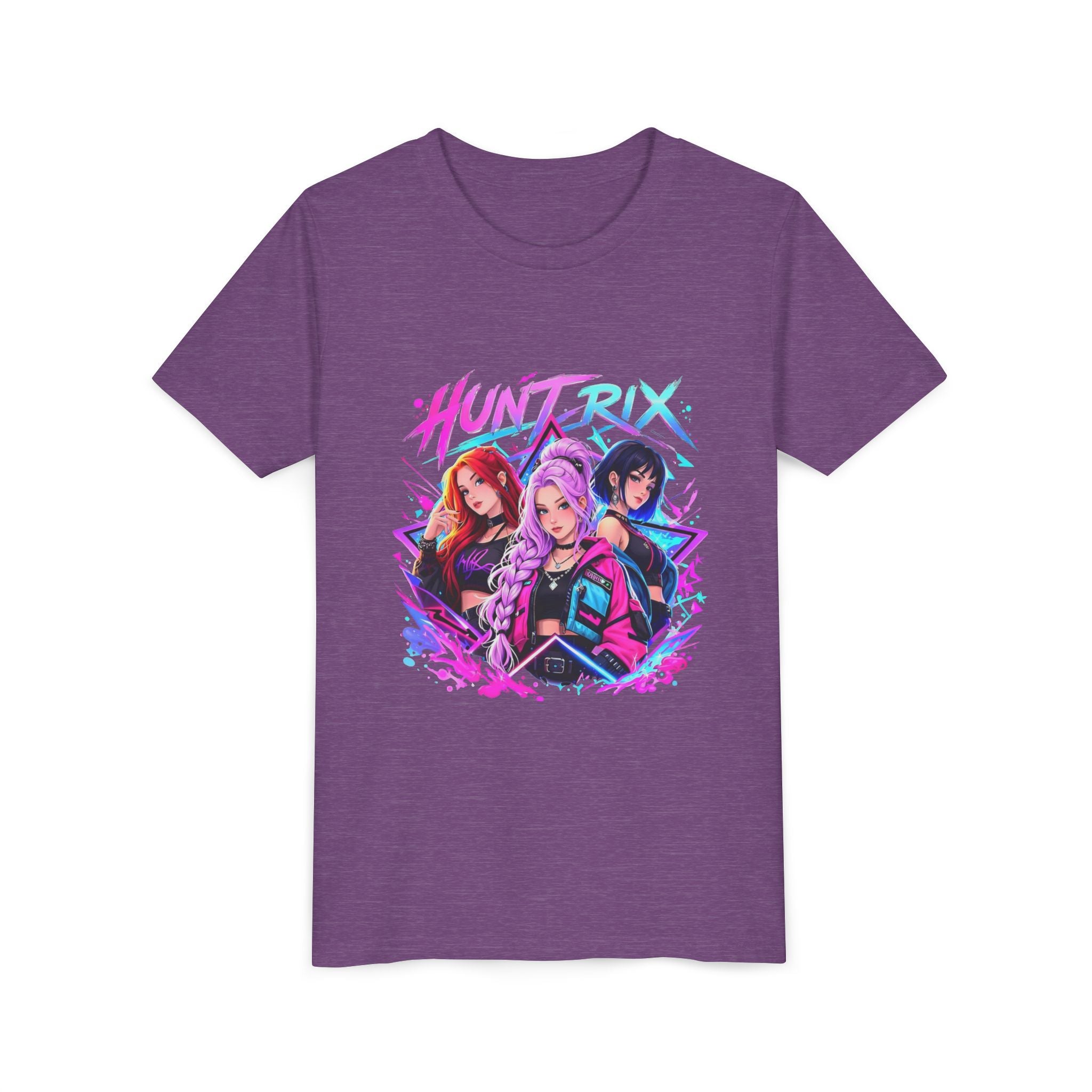 Youth Tee — 'HUNTRIX' Neon Anime Girl Squad Graphic Shirt