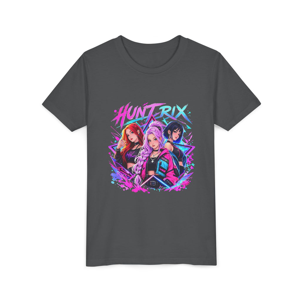 Youth Tee — 'HUNTRIX' Neon Anime Girl Squad Graphic Shirt