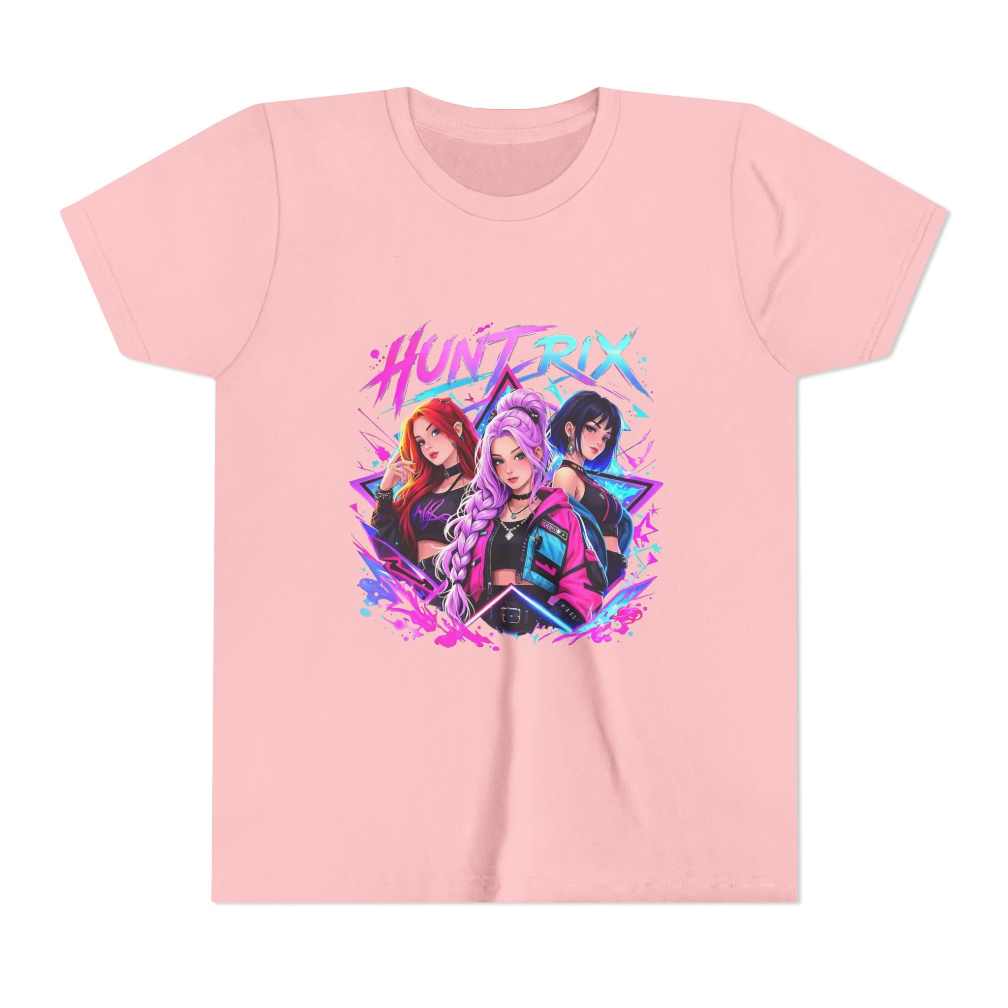 Youth Tee — 'HUNTRIX' Neon Anime Girl Squad Graphic Shirt