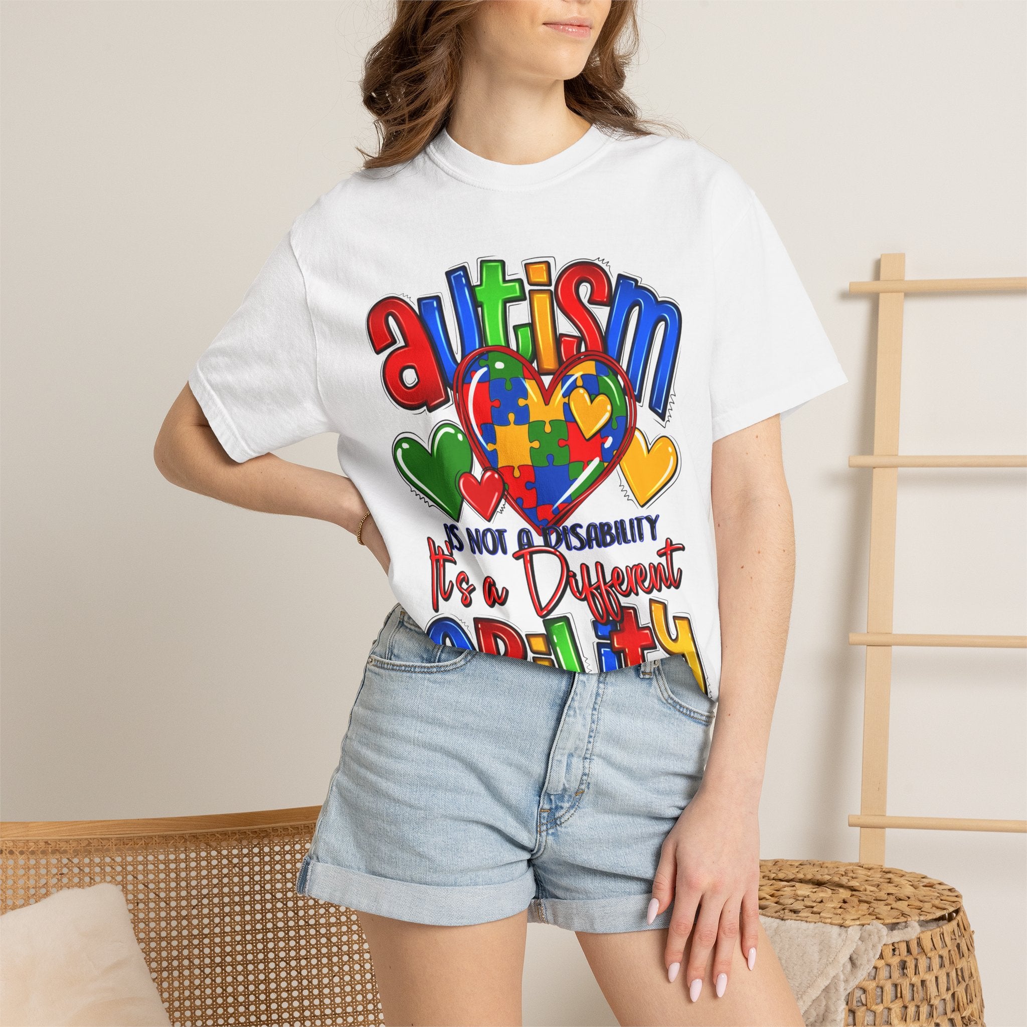 Autism Awareness T-Shirt — "Autism Is Not A Disability, It's A Different Ability" Puzzle Heart Design