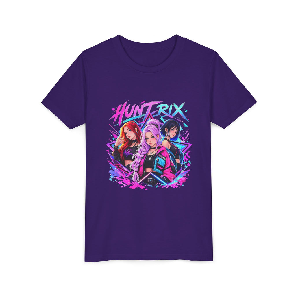Youth Tee — 'HUNTRIX' Neon Anime Girl Squad Graphic Shirt