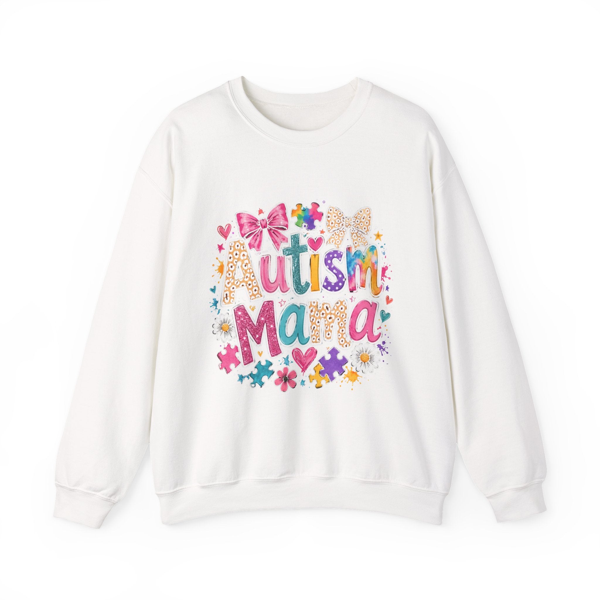 Sweatshirt — 'Autism Mama' Colorful Puzzle Heart Crewneck