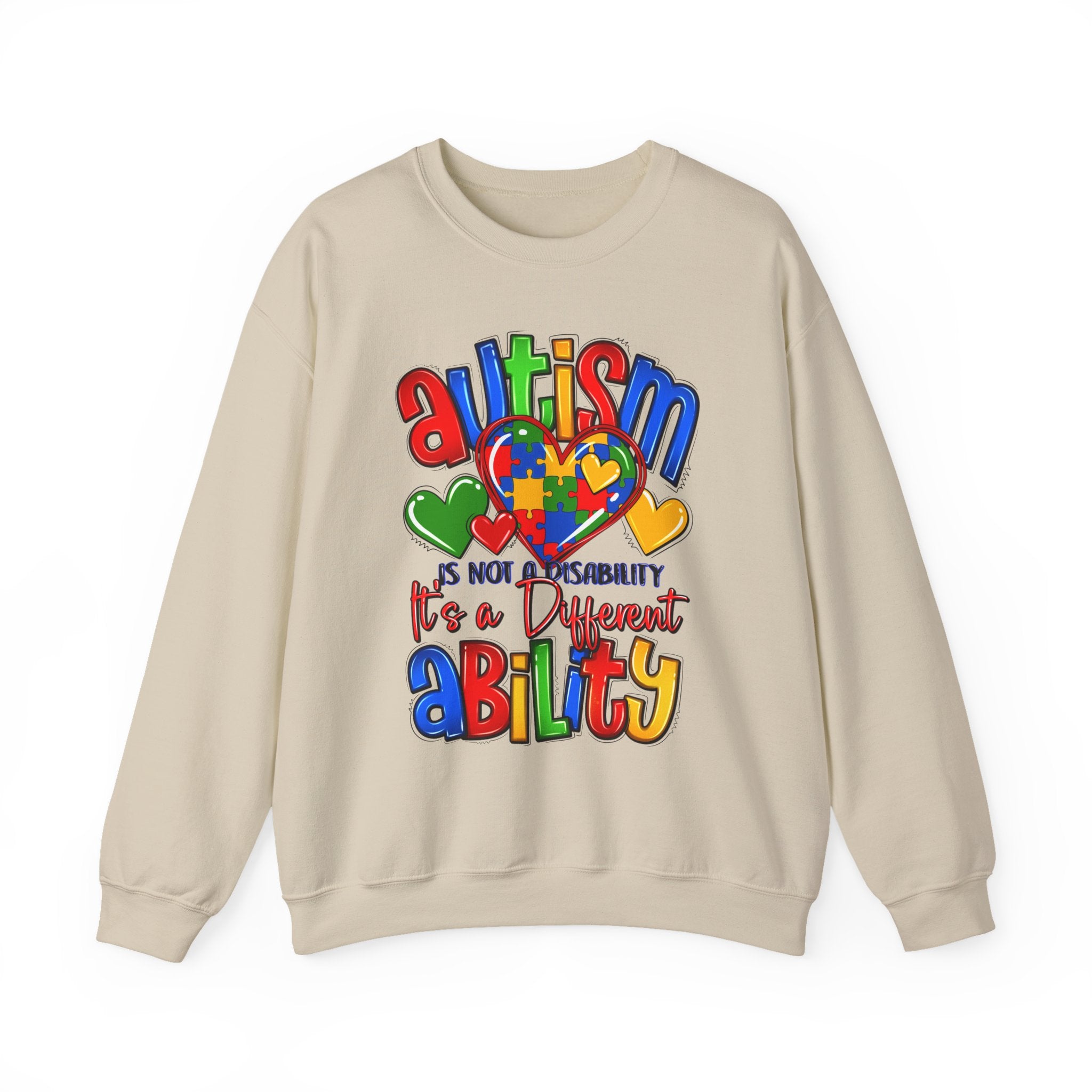 Autism Awareness Crewneck Sweatshirt — "Autism is Not a Disability, It's a Different Ability"
