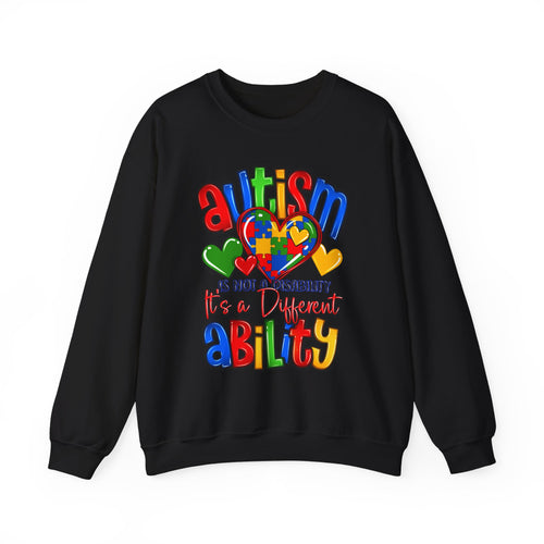 Autism Awareness Crewneck Sweatshirt — "Autism is Not a Disability, It's a Different Ability"