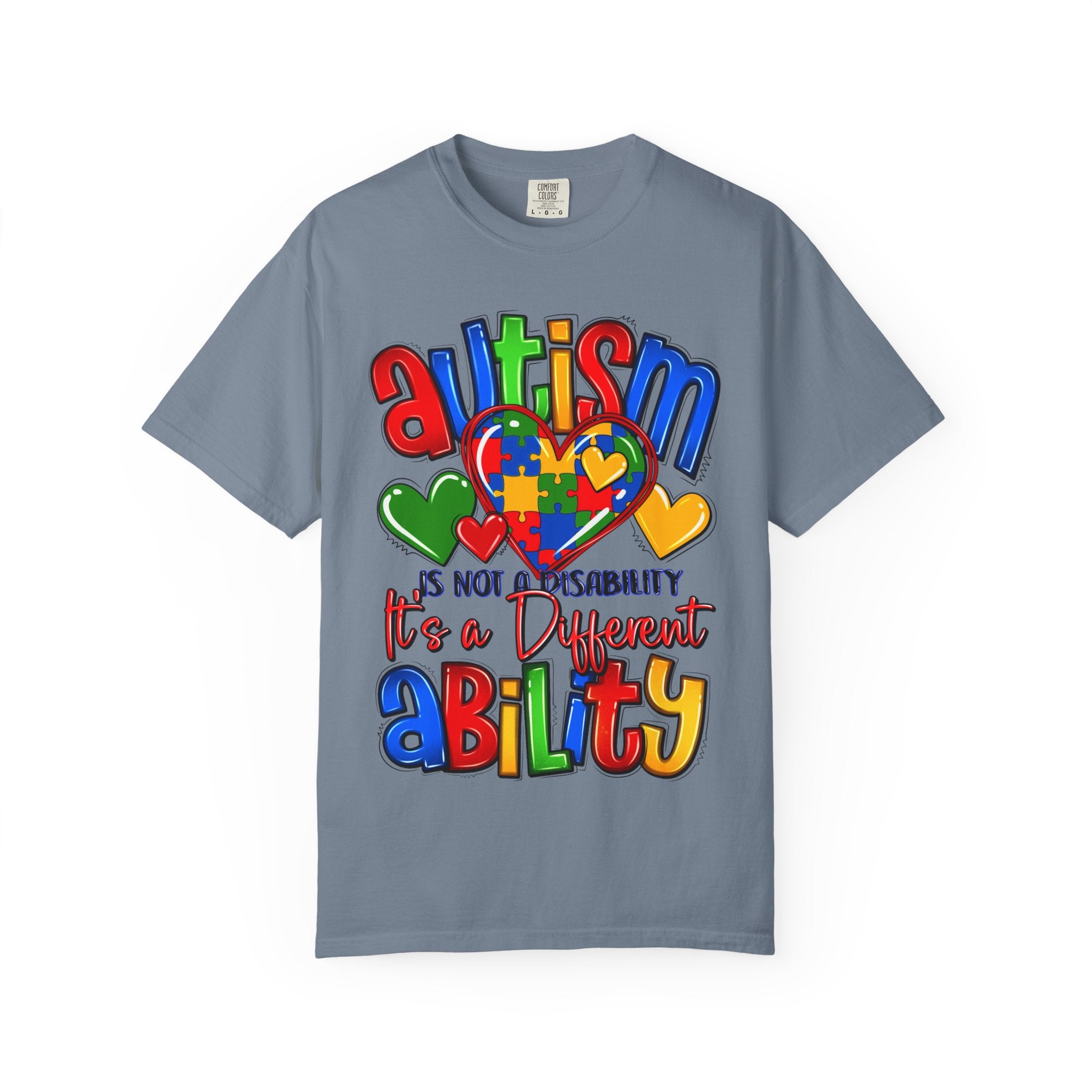 Autism Awareness T-Shirt — "Autism Is Not A Disability, It's A Different Ability" Puzzle Heart Design