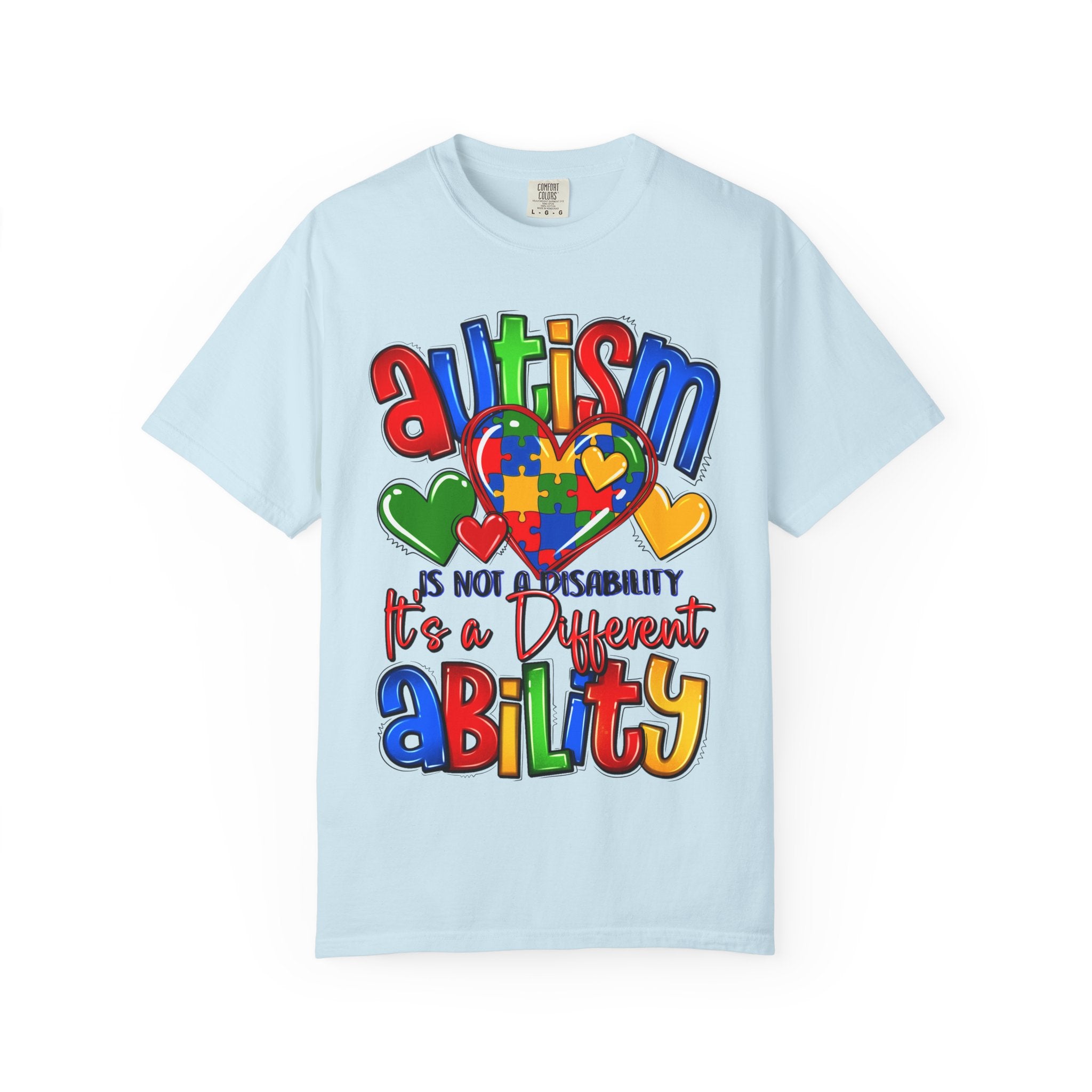 Autism Awareness T-Shirt — "Autism Is Not A Disability, It's A Different Ability" Puzzle Heart Design