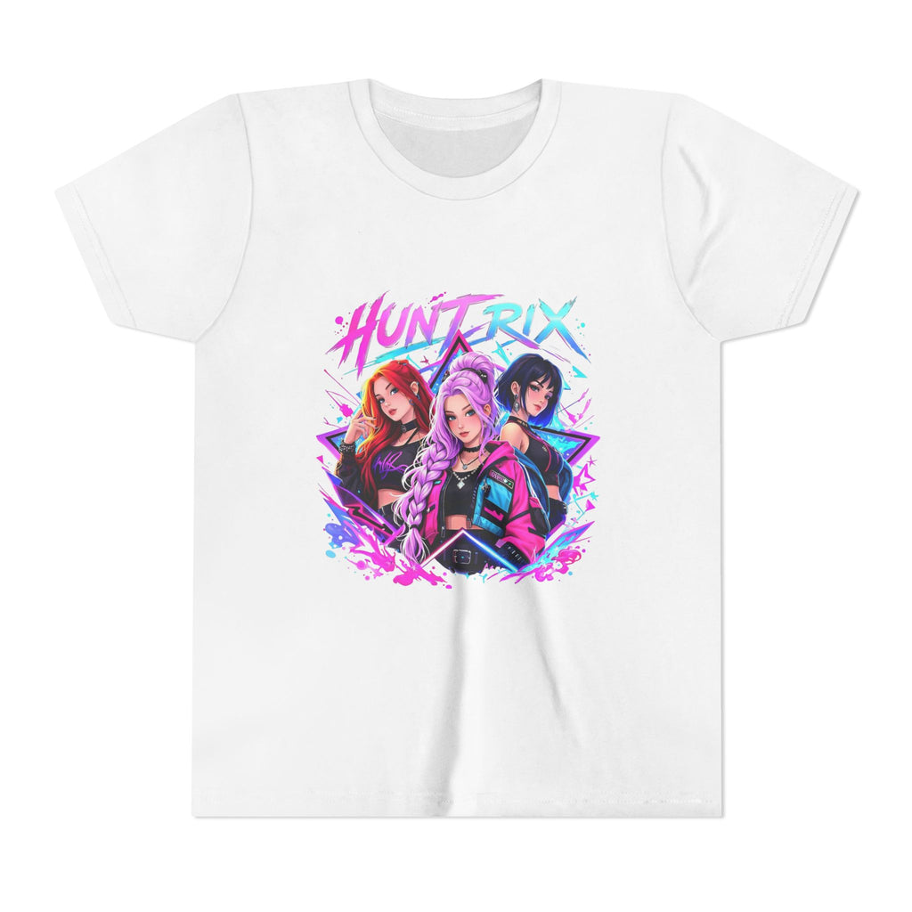 Youth Tee — 'HUNTRIX' Neon Anime Girl Squad Graphic Shirt