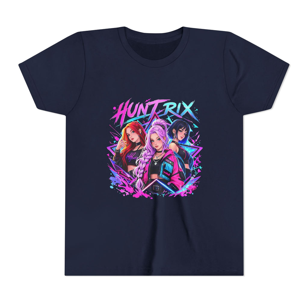 Youth Tee — 'HUNTRIX' Neon Anime Girl Squad Graphic Shirt