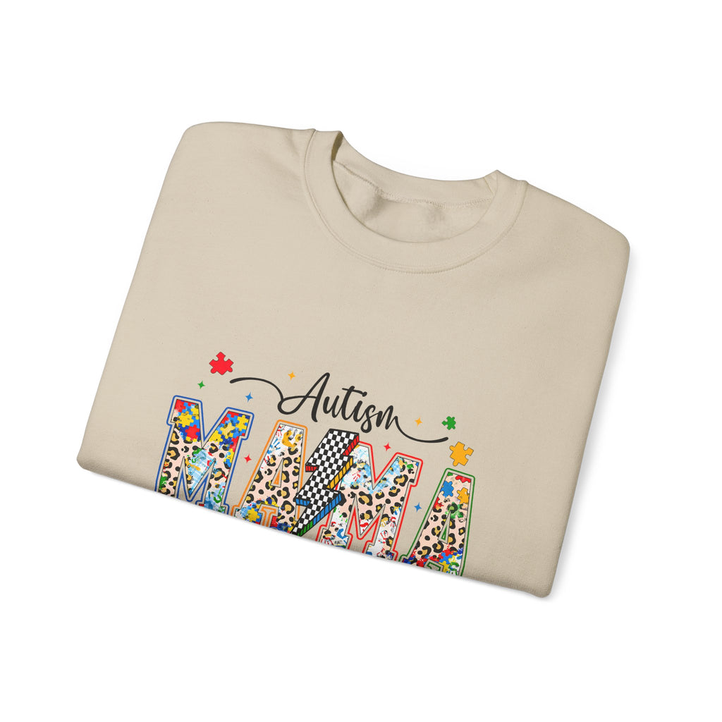 Autism Mama Sweatshirt - Colorful Puzzle Ribbon Mom Crewneck for Awareness & Support