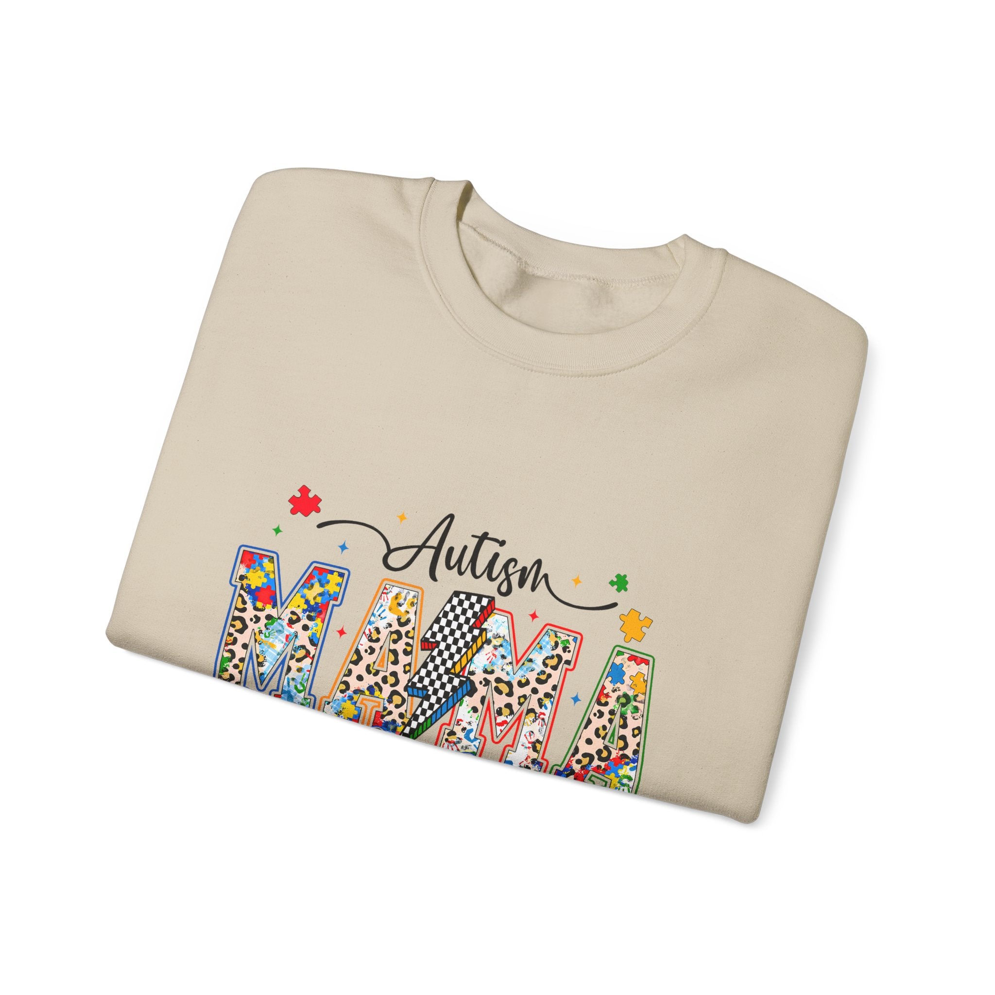 Autism Mama Sweatshirt - Colorful Puzzle Ribbon Mom Crewneck for Awareness & Support