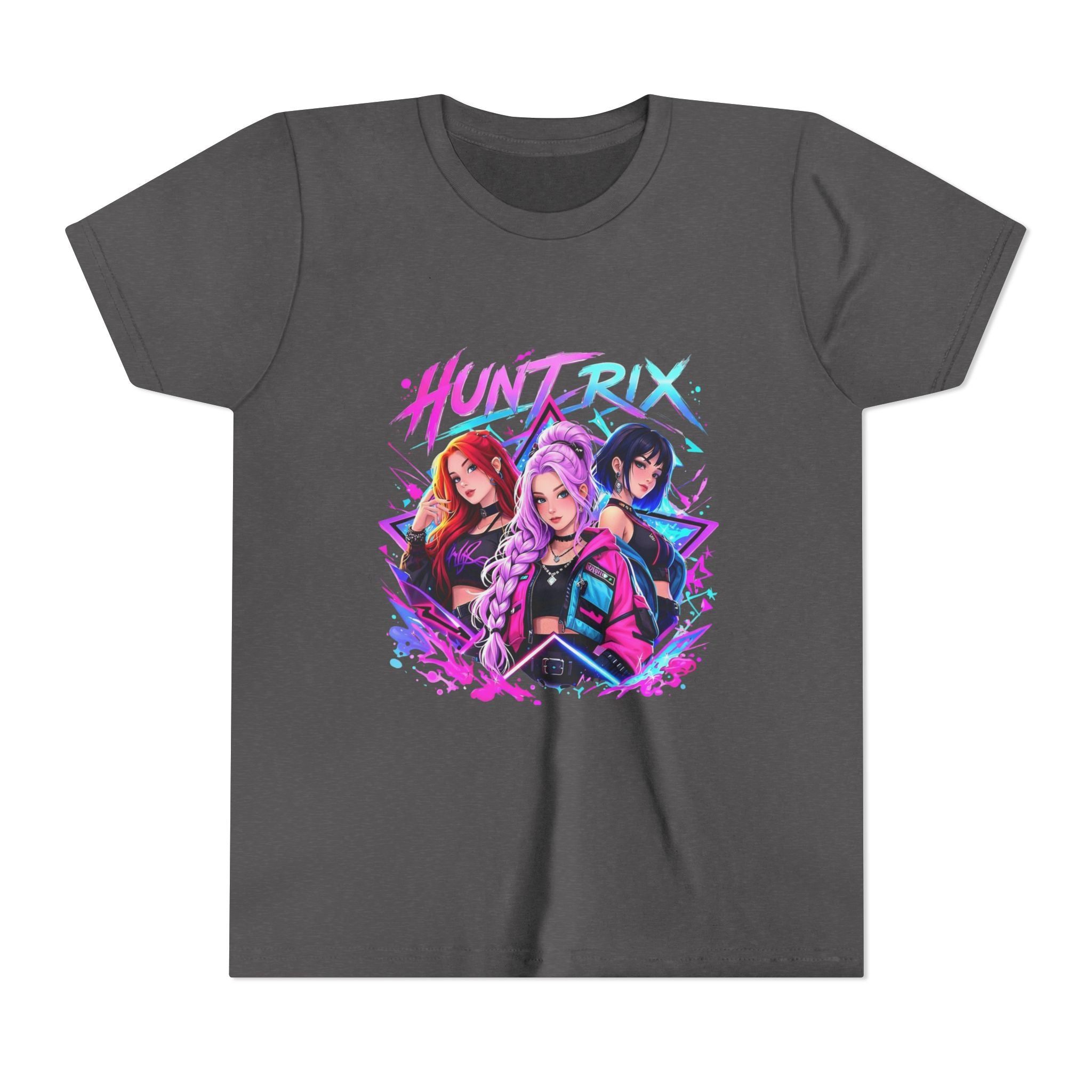 Youth Tee — 'HUNTRIX' Neon Anime Girl Squad Graphic Shirt