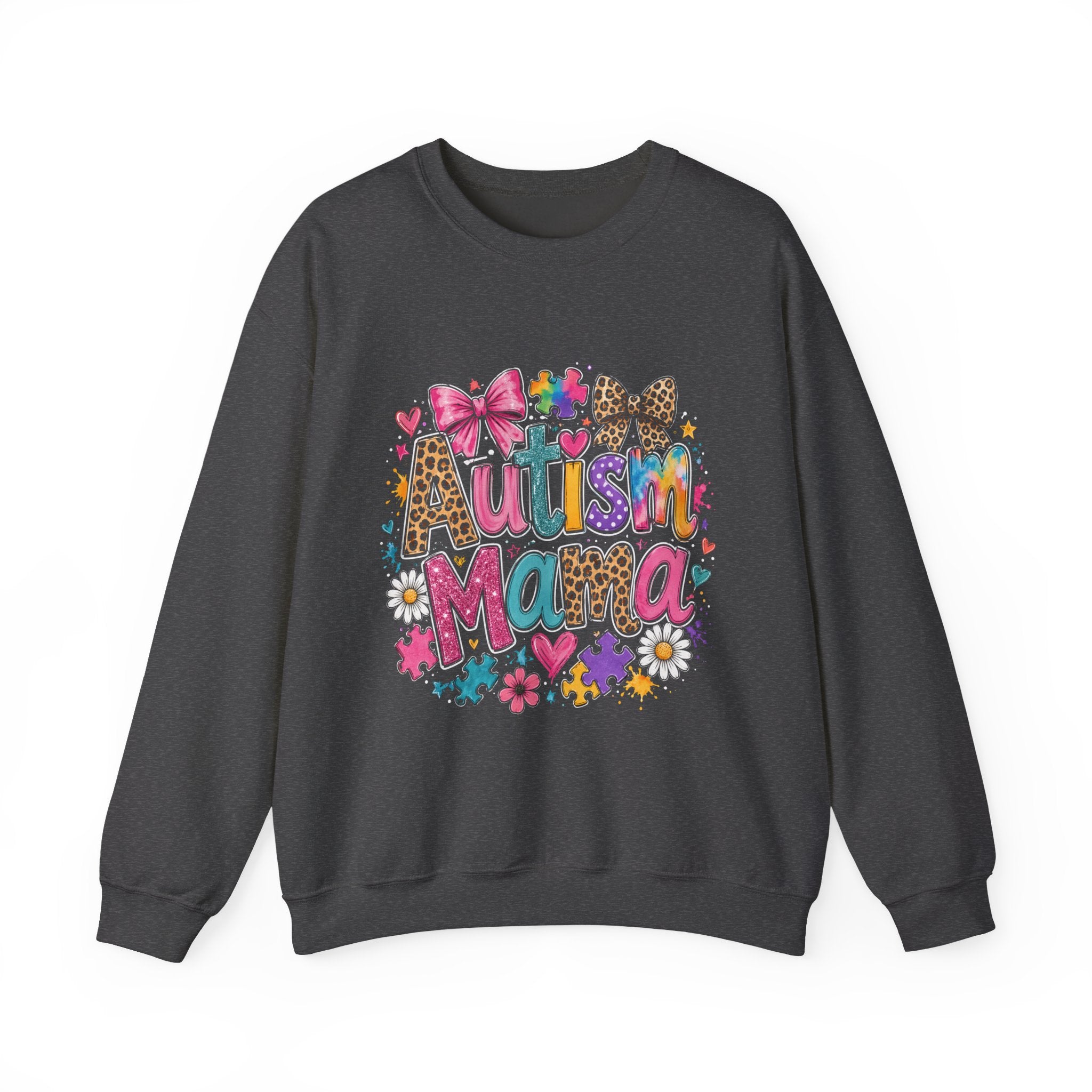Sweatshirt — 'Autism Mama' Colorful Puzzle Heart Crewneck