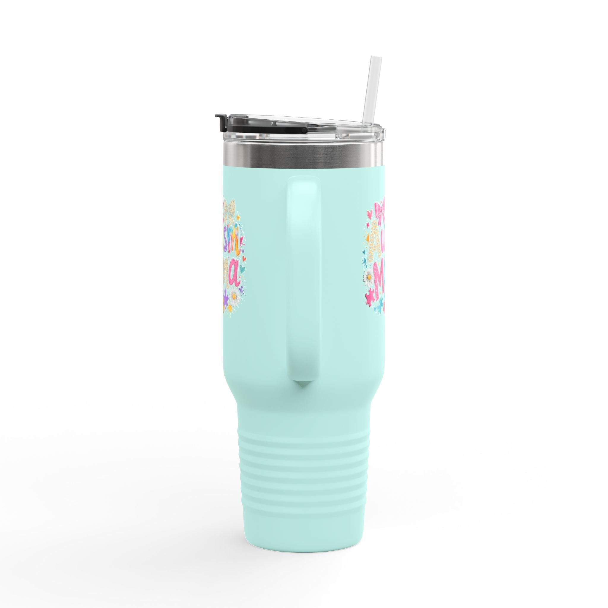 Autism Mama 40oz Insulated Travel Mug — Floral Support Tumbler for Moms